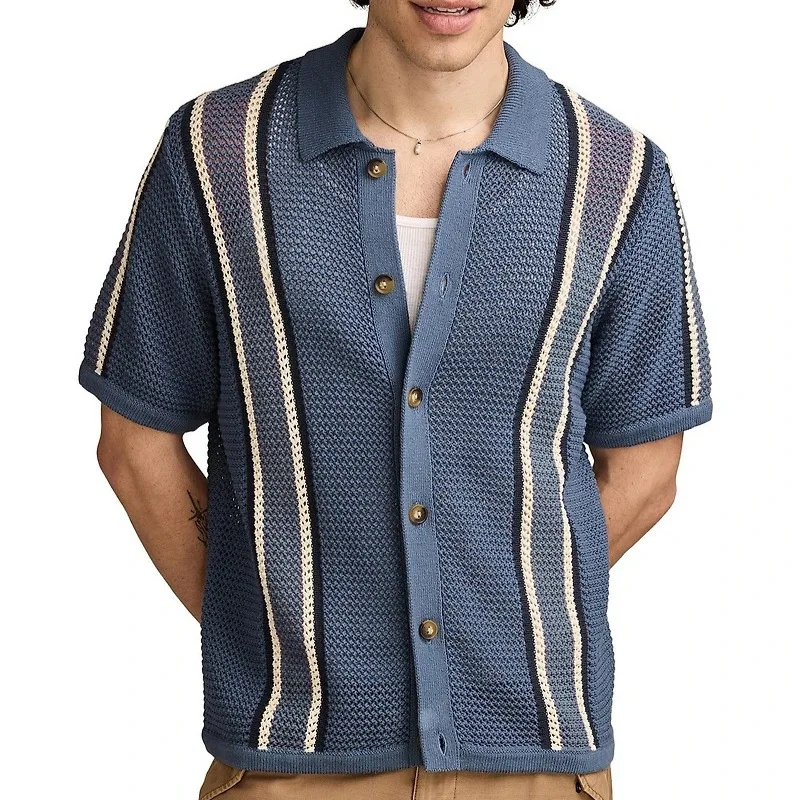 Men's Casual Hollow Knitted Polo Shirt Men's Top Cardigan
