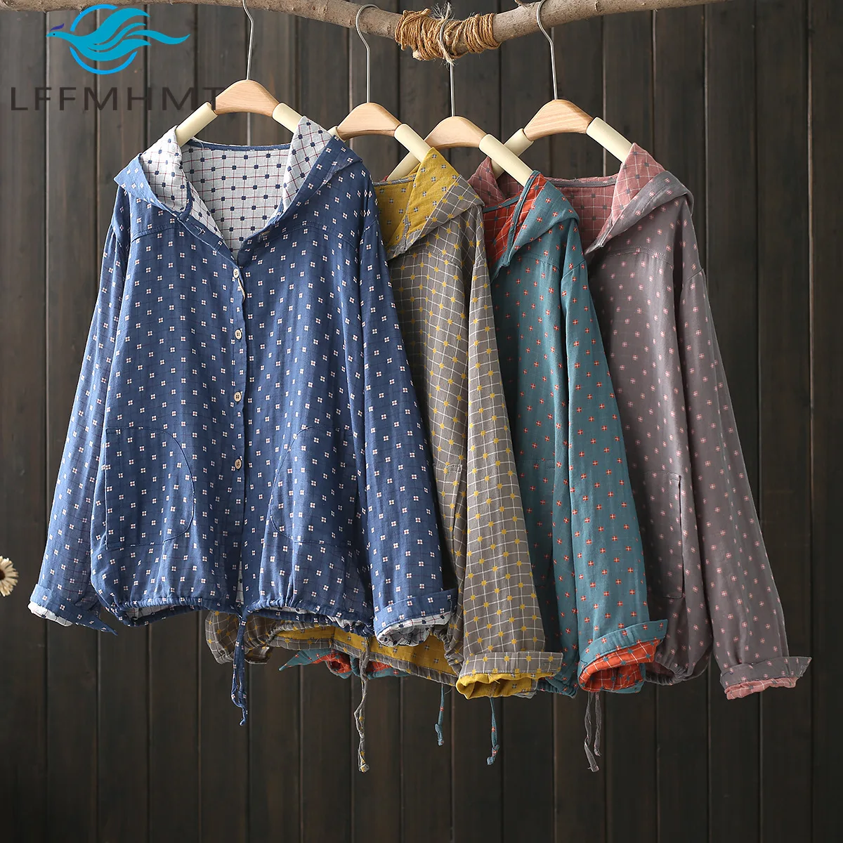 

Fresh Style Dot Print Long Sleeve Loose Casual Hoodie Coat for Women Spring Autumn Fashion Fresh Style Comfortable Jacket Female
