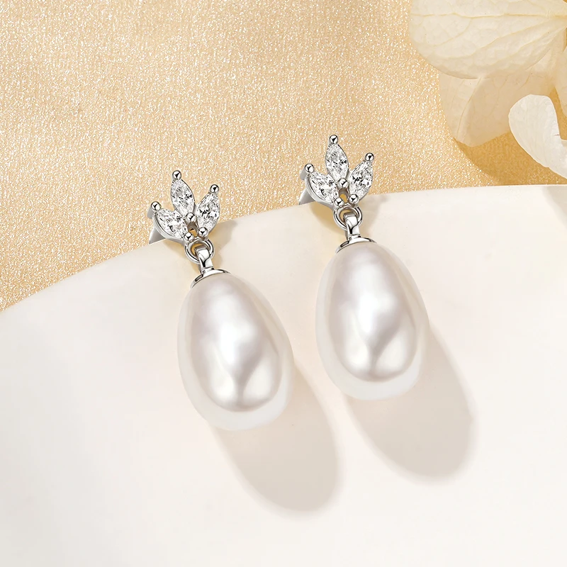Oxtao Leaf & Pearl-Detail Drop Earrings — product information 1
