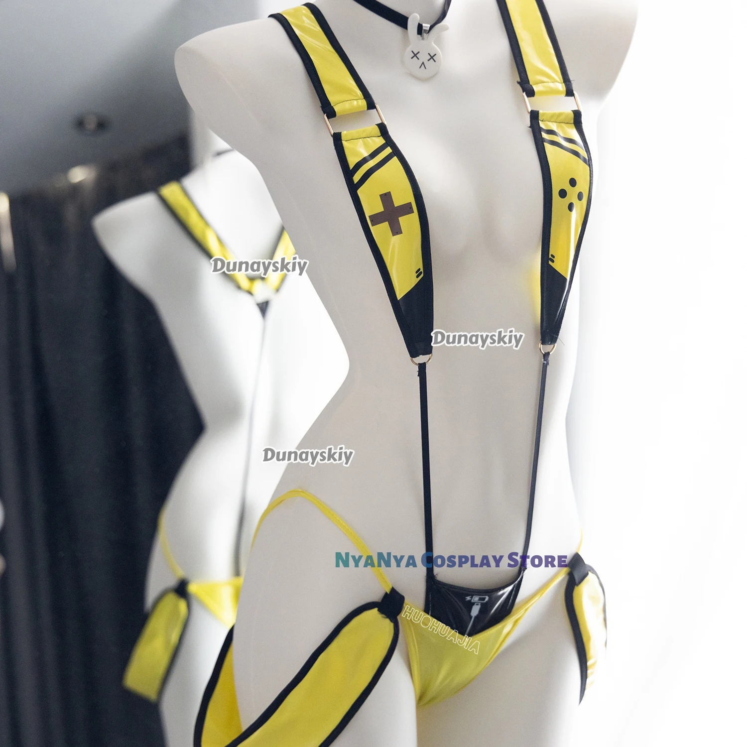 ‌ ‌ ‌   الأرنب فتاة Elegg تأثيري لعبة Nikke disfraz شفافة الطبية أرنب بذلة Eleg الأصفر الصيف ملابس السباحة هالوين