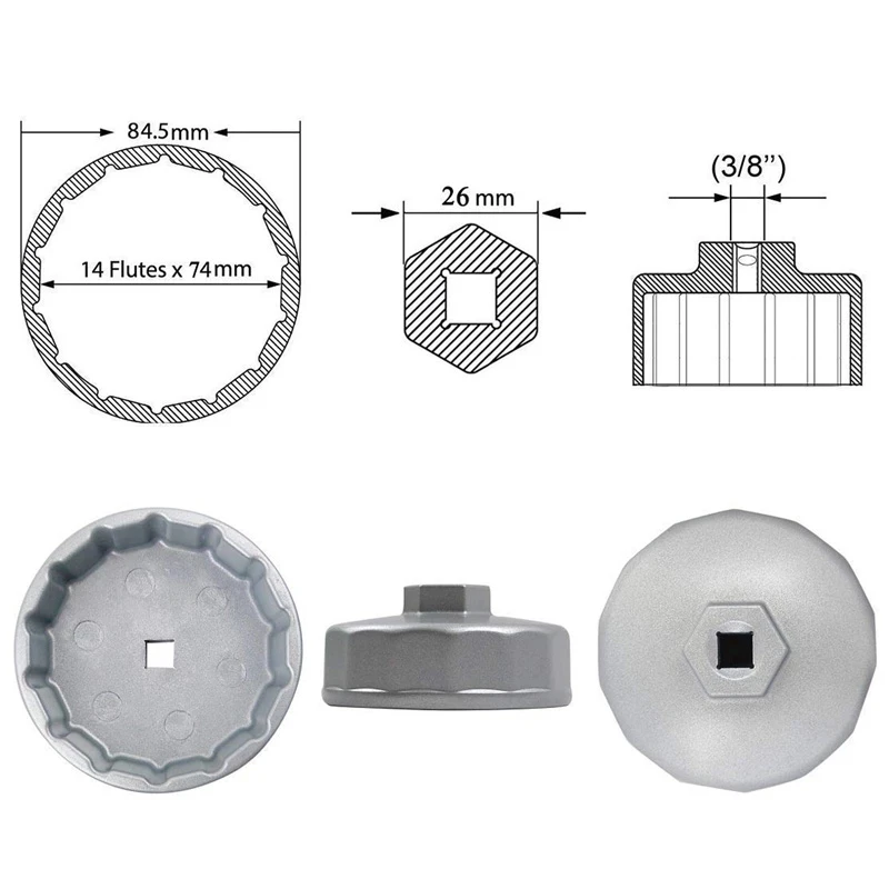 TML 74mm 14 Flutes Oil Filter Wrench Cap Housing Tool Socket Removal For Mercedes Benz, VW, Audi, Volkswagen, Porsche, Mazda