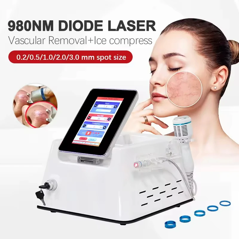 Professional 980nm Diode Laser Vascular Clearance Spider Vein Machine Ice Compress Non-invasive Redness Care Salon Equipment
