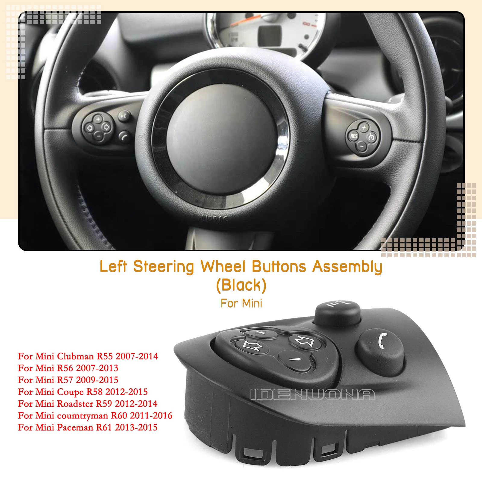 Внутренняя кнопка управления переключателем на рулевом колесе для Mini Clubman R55 R56 R57 R58 R59 R60 Coumtryman R61 Внутренняя кнопка управления переключателем на рулевом колесе для Mini Clubman R55 R56 R57 R58 R59 R60 Coumtryman R61