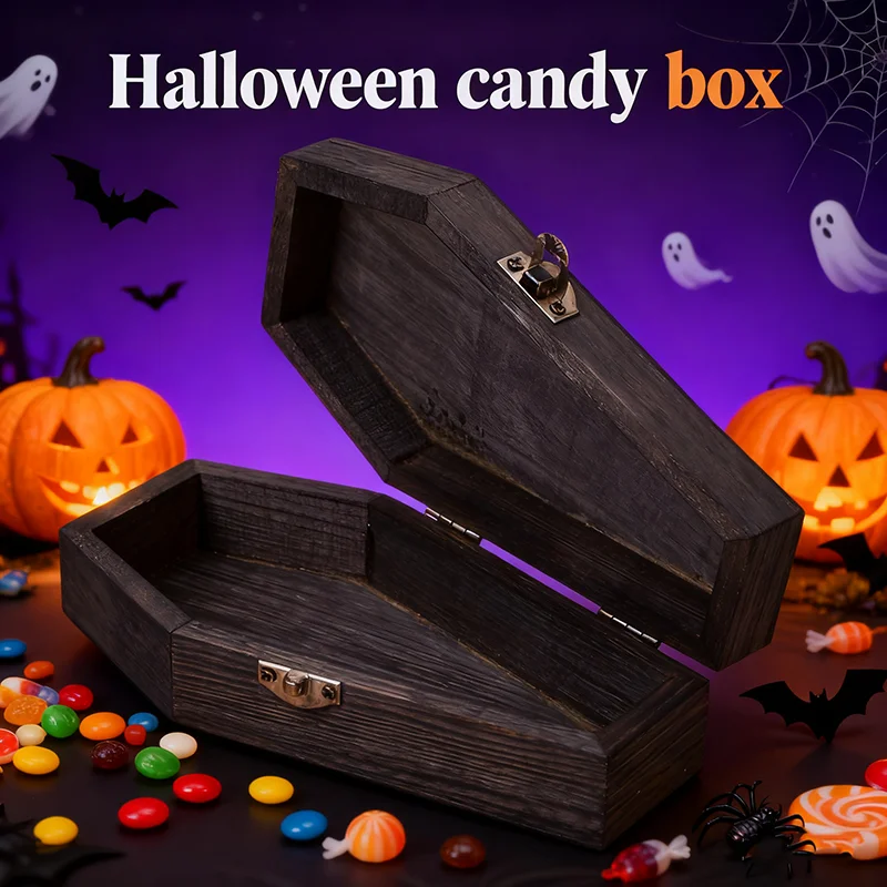 

Small Coffin Jewelry Box Wooden Portable Halloween Coffin Shape Storage Case for Necklace Rings Earrings Organizer