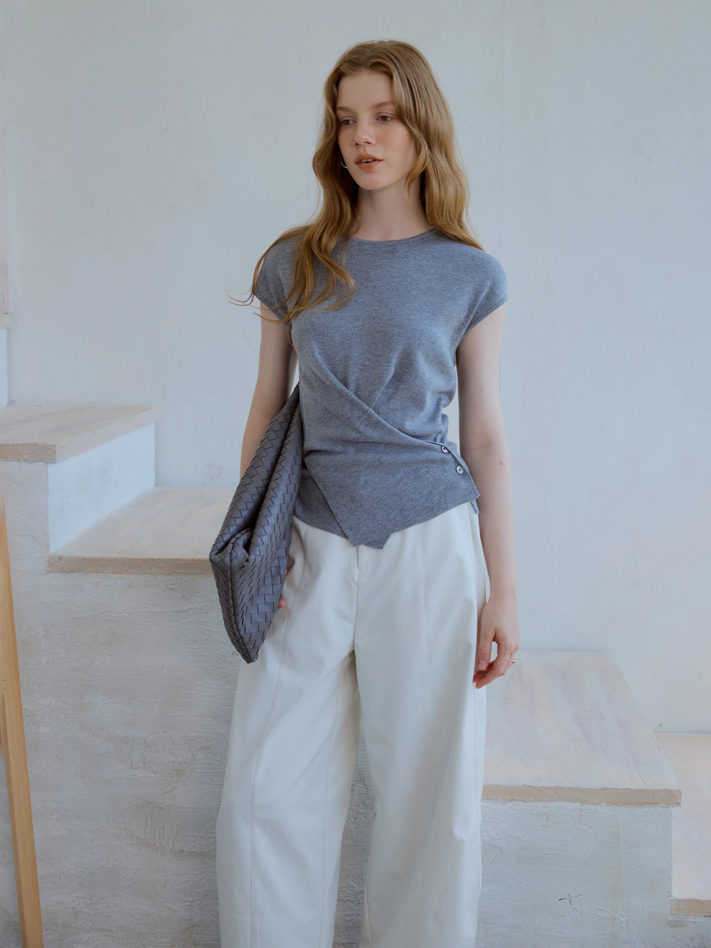 

Cross Buttoned Slim Fit Knitted Wool Blend Sweater Women Early Autumn Open Split Casual Soft Fabric Pure Color Light Maturi...