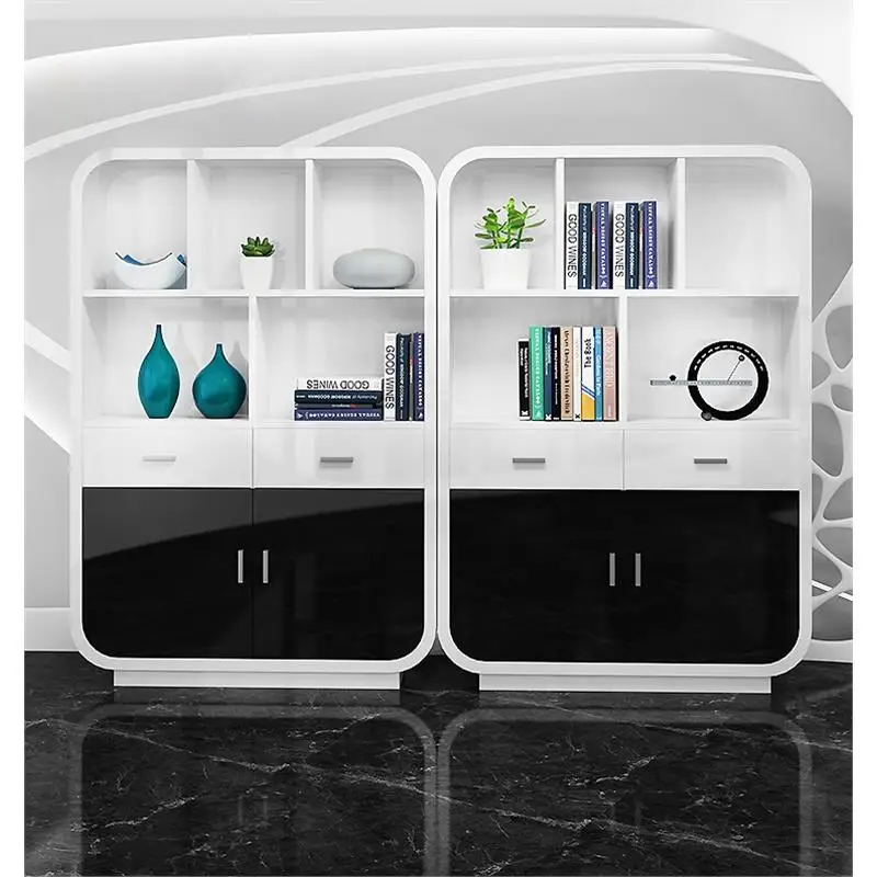 Simple Modern White Paint Bookcase Storage Rack File Cabinet Door Bookshelf Combination For Office Building