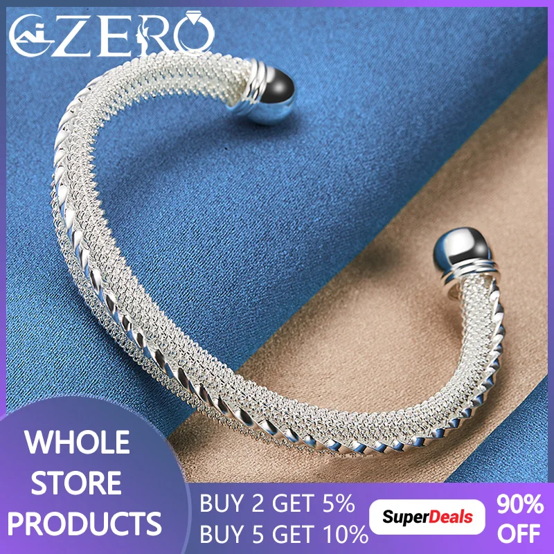 

ALIZERO 925 Sterling Silver Cuff Bangle Opening Bracelet For Woman Fashion Charm Wedding Engagement Party Jewelry Birthday Gifts