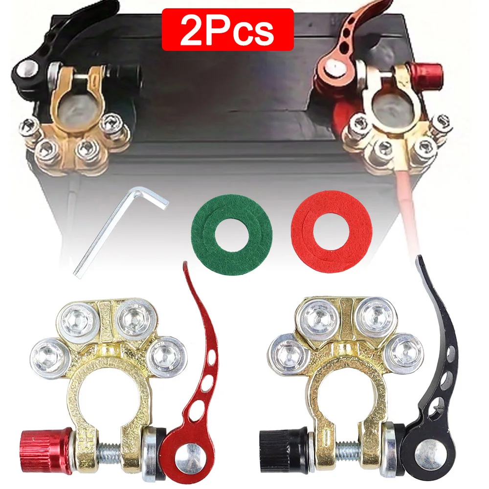 2 adet araba akü terminali konnektörleri hızlı bırakma bağlantı kesme 12V 24V pozitif negatif akü kablo uçları SAE/JIS tipi araba