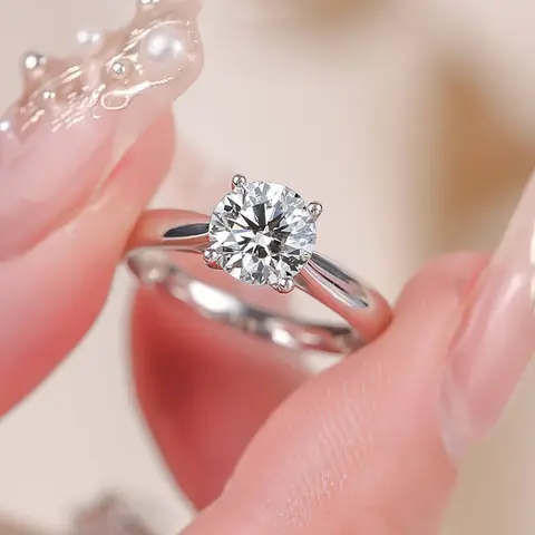 IGOTOS Certified 0.5/1/2/3ct Round Cut Moissanite Ring Women 925 Sterling Silver White Gold Lab Diamond Rings Engagement Jewelry