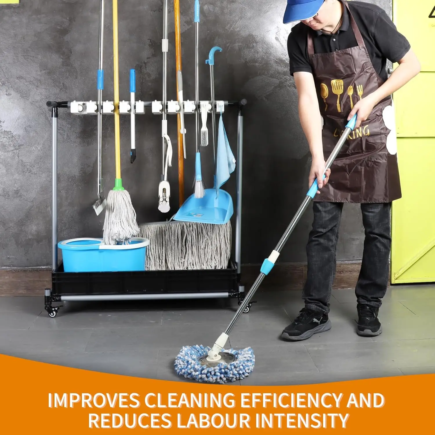 Big Cleaning Cart Broom mop Holder - Efficient and Convenient Cleaning Solution