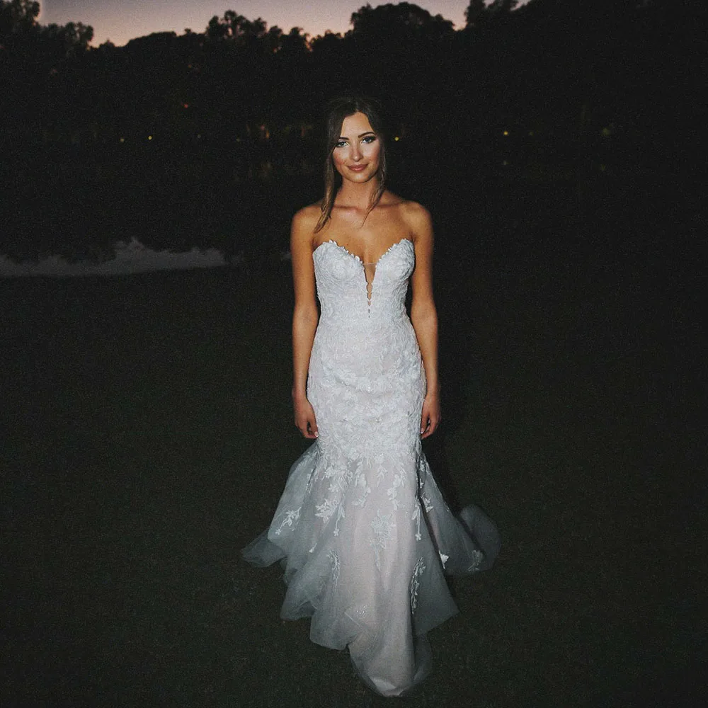 

Msikoods Luxury Brides Dress 2025 Off Shoulder High Slit Corset Wedding Dresses Lace Appliques Boho Bridal Gown Customized