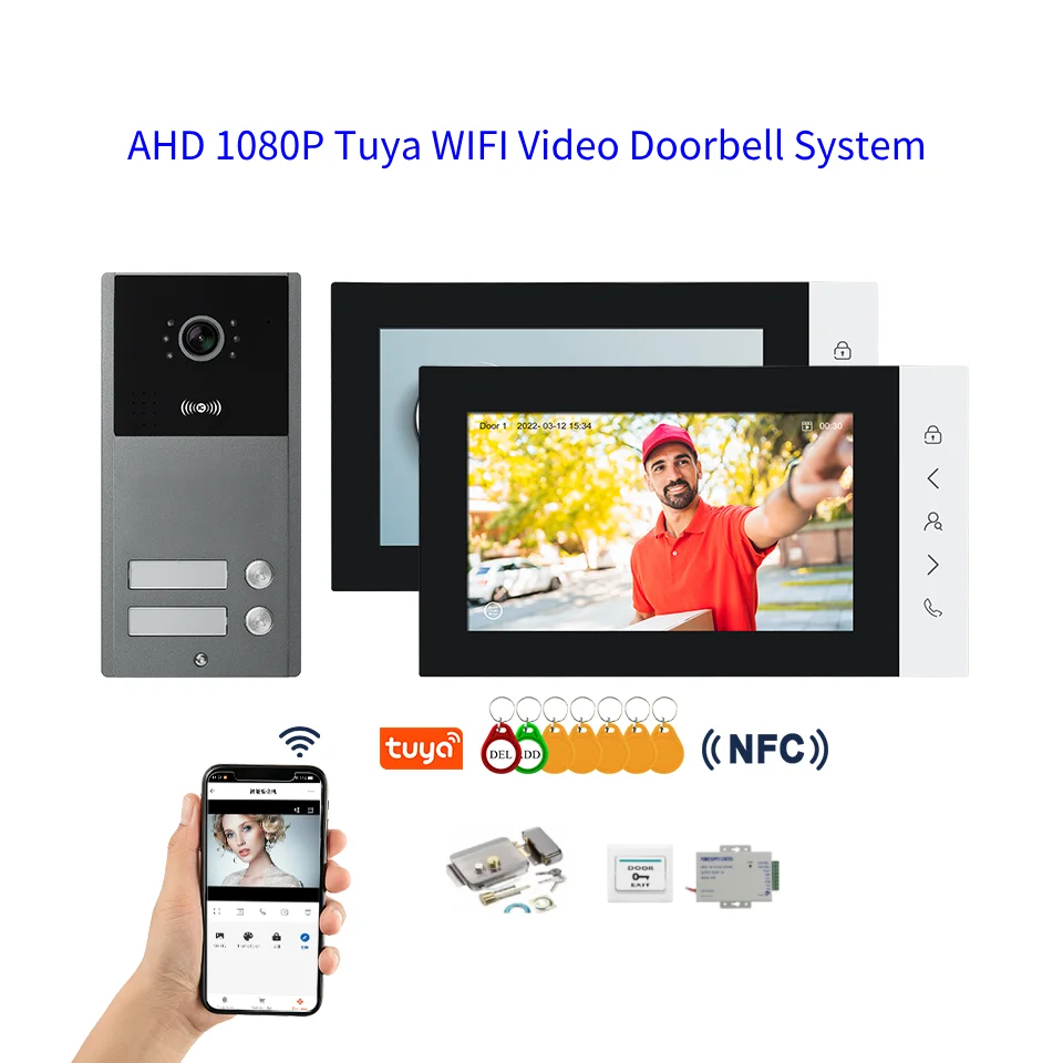 AHD 1080P Tuya Smart Video Intercom 2/3/4 Units Electronic Doorman Security RFID NFC Unlock Electric Lock Intercoms System