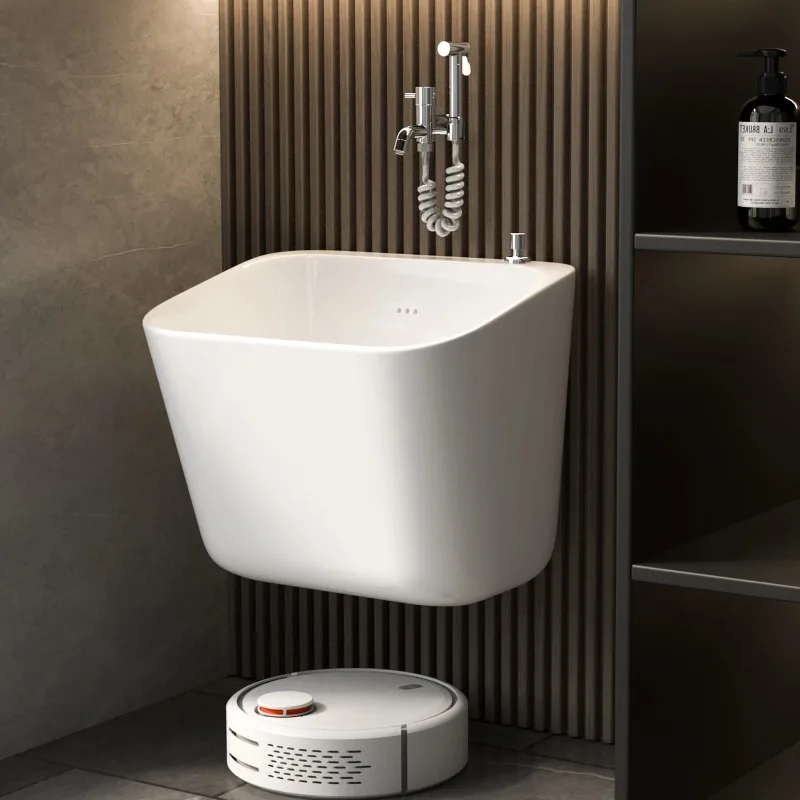 

Mop pool Wall-mounted basin Household wall row Hanging outdoor balcony Ceramic floor basin groove