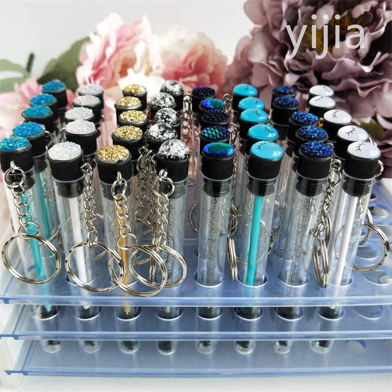 10pcs Disposable Eyelash Brush With Tube Applicator Eyelash Extension Makeup Brush With Keychain Gold Keychain Silver Keychain