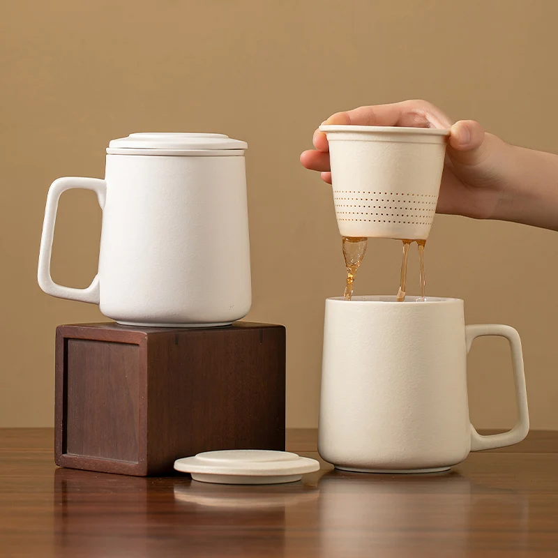 

Чашки для фильтрации и разделирования чая в китайском стиле, с крышкой, белая фарфоровая персональная кружка, керамическая офисная чашка для домашних напитков, 1 шт.