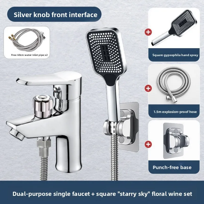 Basin Faucet Hot Cold Water Mixer Tap 2‑in‑1 Bathroom Sink Faucet With Handheld Shower Sprayer Dual Use For Washing Face Bathing