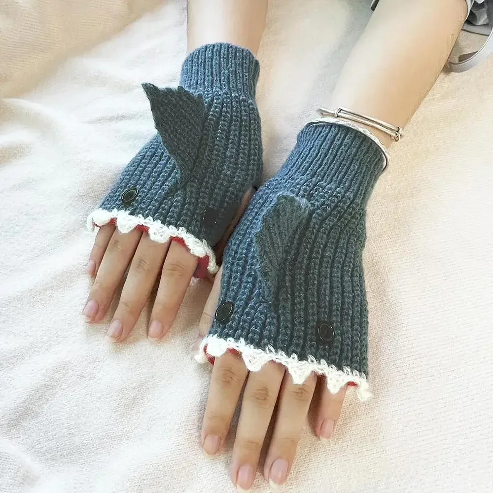 New 3D Cartoon Half Finger Gloves Shark Fish Knitted Glove Cute Novelty Unisex Winter Warm Men Women Xmas Gift Christmas Guantes