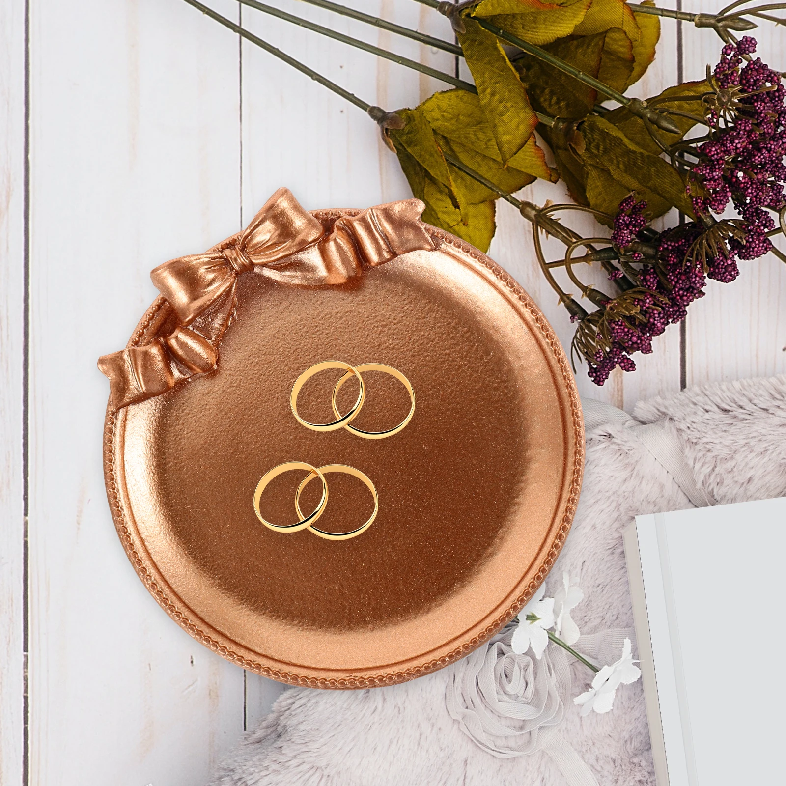 

Retro Vintage Tray Rose Gold Round Resin Jewelry Decorative Tray Photo Prop Practical Use Small Size Storage Plates