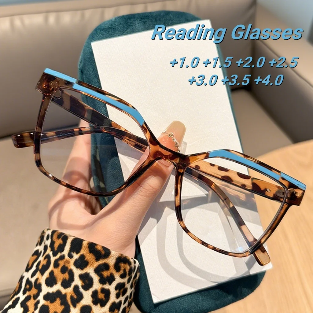 

2025 New Fashionable Large Frame Color Blocked Women's Reading Glasses Ultra Light Neutral Versatile Anti Blue Light Glasses