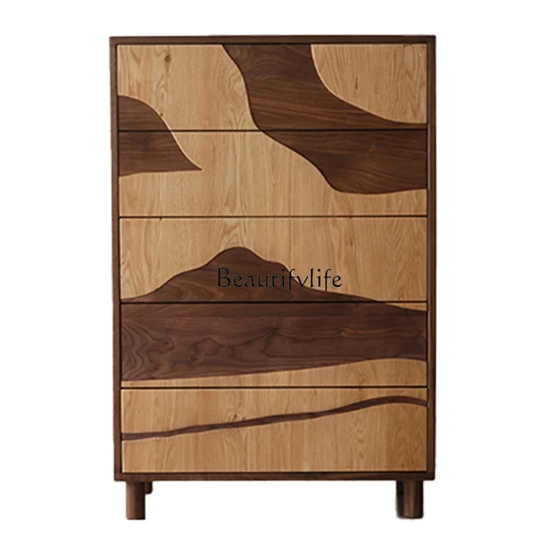 

North American black walnut chest of drawers solid wood living room drawer cabinet landscape painting storage