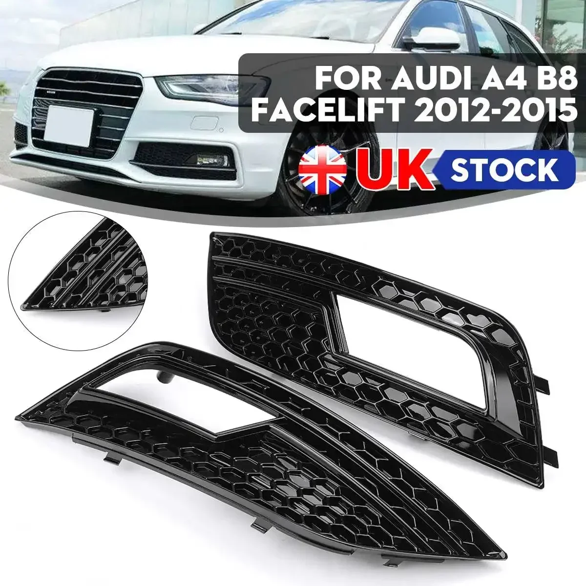 2pcs Front Fog Light Cover Honeycomb Mesh Sport Style Front Bumper Grille For Audi A4 B8 Facelift 2012 2013 2014 2015 Body Kit