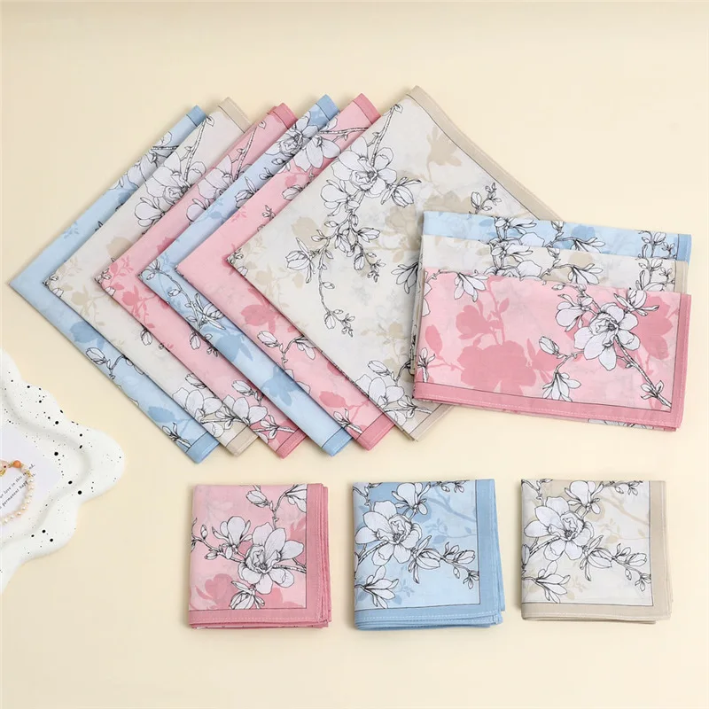 Soft Cotton Printed Handkerchiefs Ultra Thin Breathable Square Towels Sweat Absorbent Hankies Wedding Favors Daily Gifts