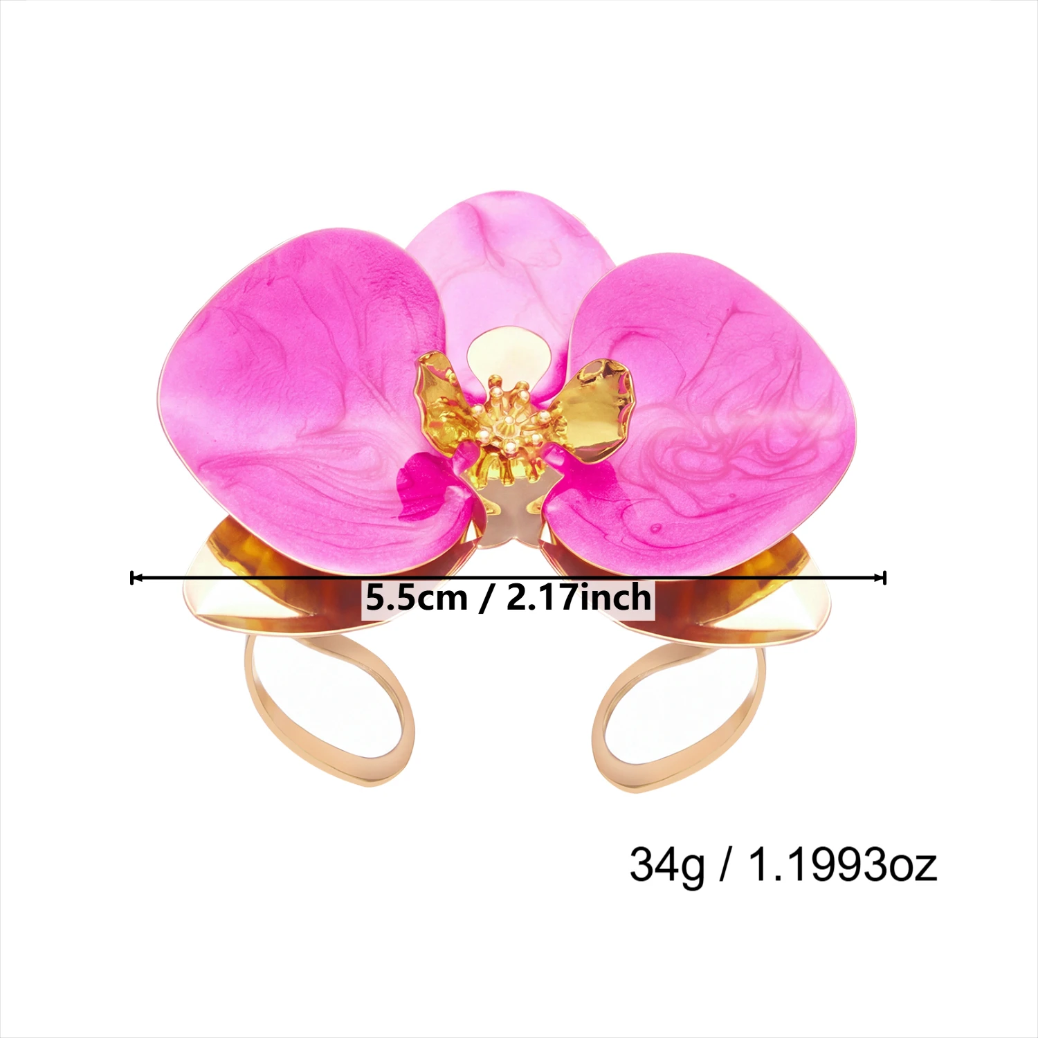 2-teiliges Metall-Blumen-Armband- und Ring-Set für Damen, Übertriebenes Emaille-Blütenblatt-Manschettenarmband, Hochzeits- und Bankett-Schmuckgeschenke – Detail 8