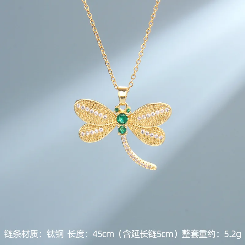 4pcs/set Fashion Dragonfly Shaped Pendant Necklace for Women Inlaid Colorful Cubic Zirconia Exquisite Girls Jewelry Party Gifts