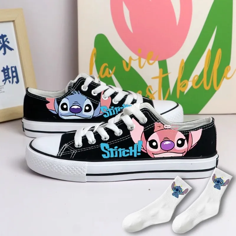 Disney-Chaussures en toile CAN o & Stitch pour enfants, chaussures montantes pour filles, baskets de sport imprimées pour garçons, chaussures de