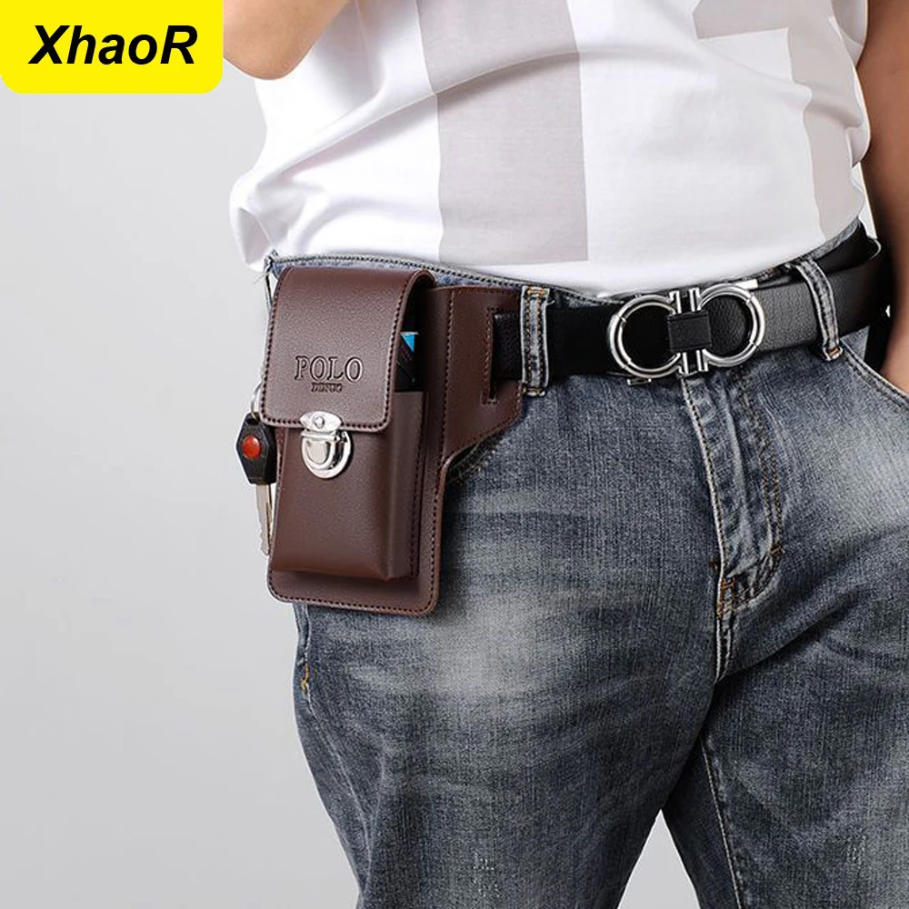 Nova Bolsa de Cintura Masculina de Couro Vintage com Clipe para Cinto, Porta-telefone, Capa para Celular, Bolsa de Viagem e Caminhada, Estojo para Cinto