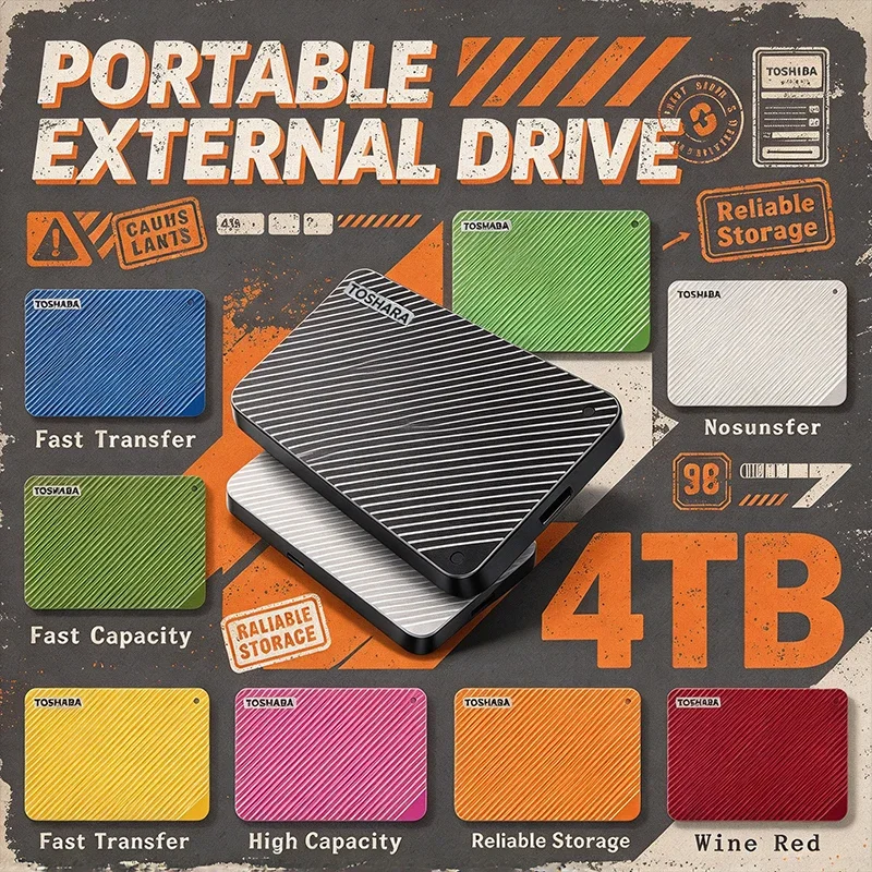 4TB Portable High Speed SSD Solid State Drive with Striped Texture Multi Color Options for Laptop PC Mass Storage