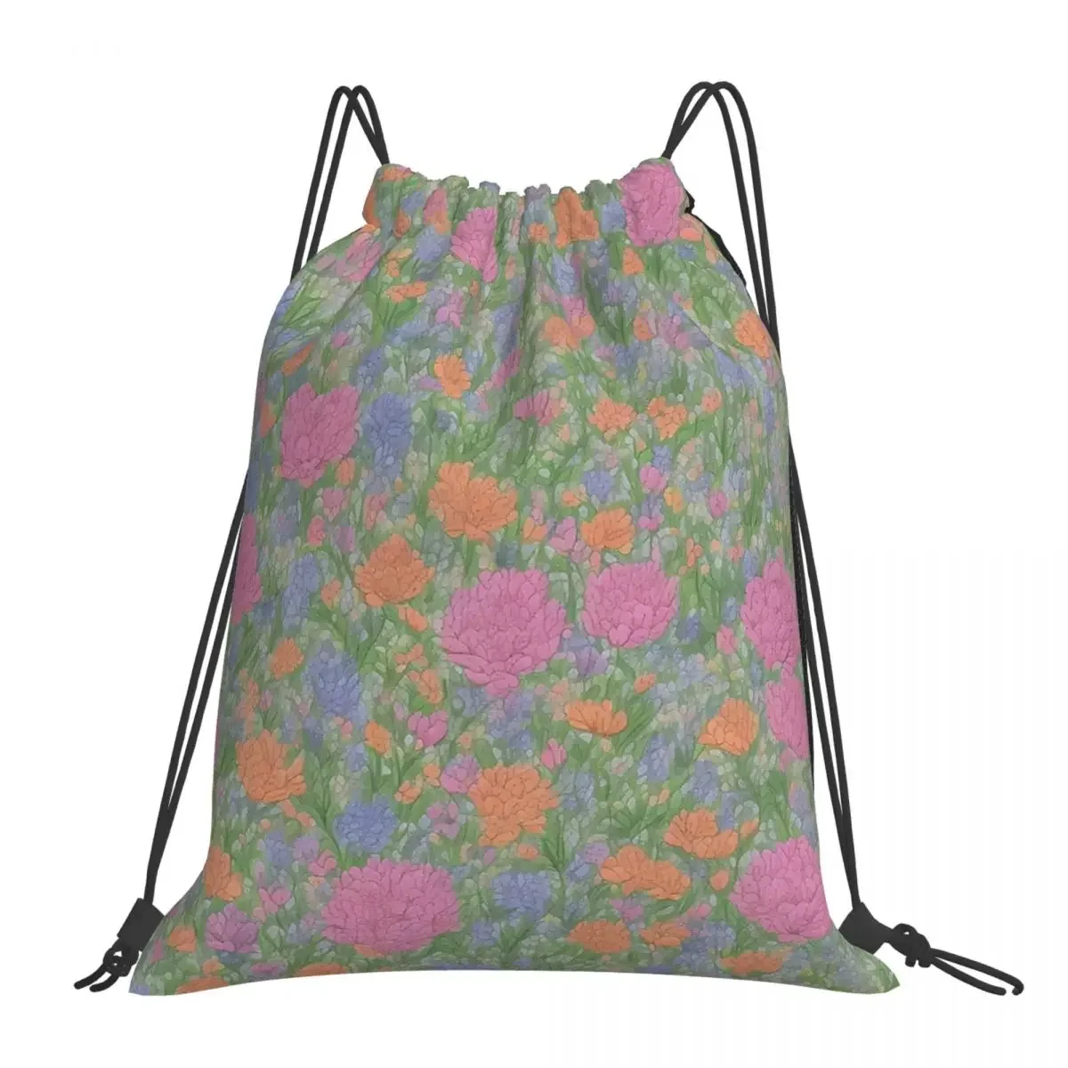 AI Generated Flower Pattern #6 Backpacks Portable Drawstring Bags Drawstring Bundle Pocket Shoes Bag BookBag For Travel School