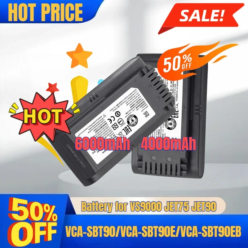 SWZY Battery for Samsung Vacuum Cleaner Jet 75/Jet 90/Jet 75 Pet VS9000 Cordless Stick Vacuum VCA-SBT90/XAA VCA-SBT90 VCA-SBT90E