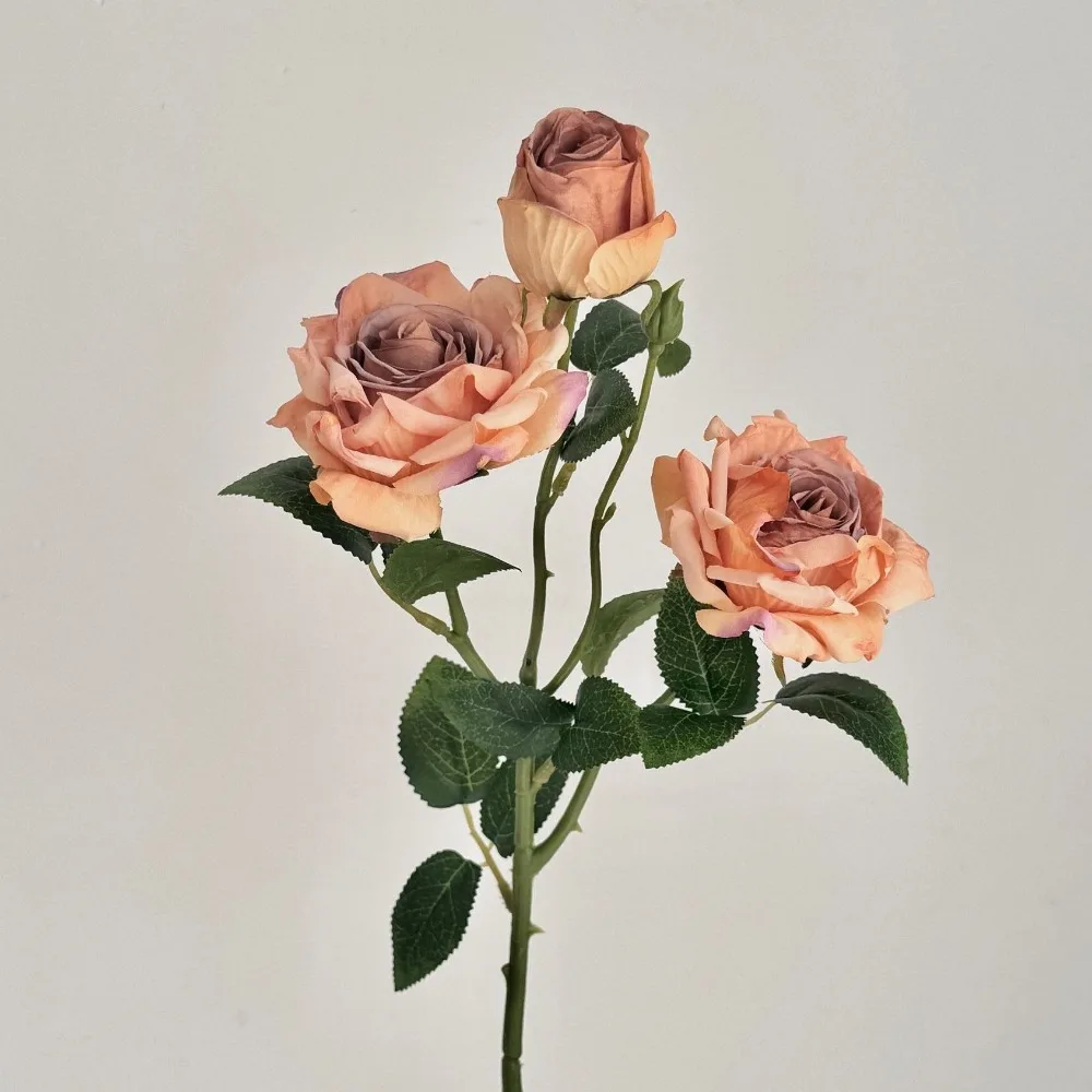 

Realistic Artificial Rose Flowers Burnt Edge 3 Head Silk Simulation Rose Romantic Lifelike Fake Peony Bouquet Party Decor