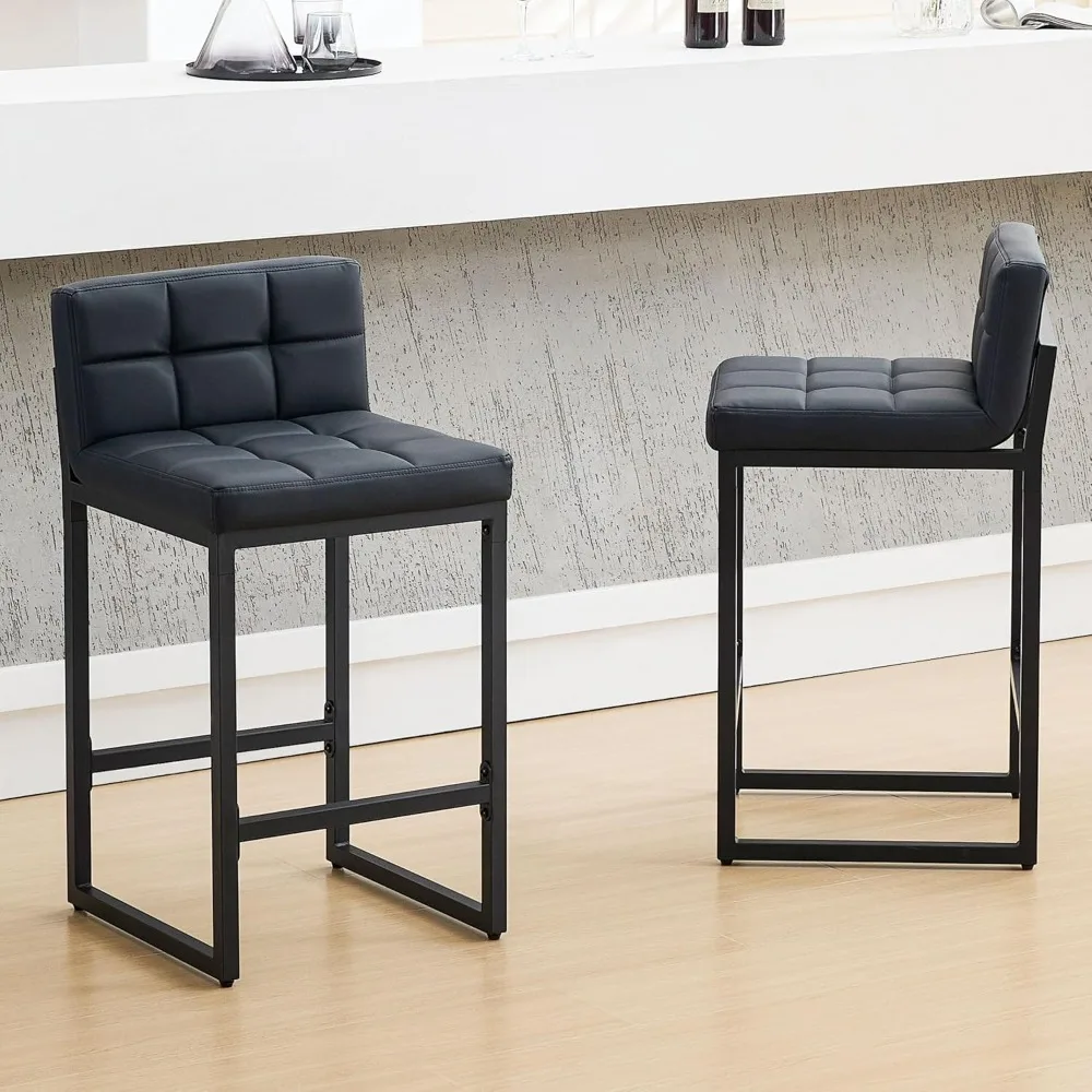 

Counter Height Bar Stools Set of 2, Modern Faux Leather Counter Stools with Low Back and Footrest, Upholstered Bar Chairs for Ki