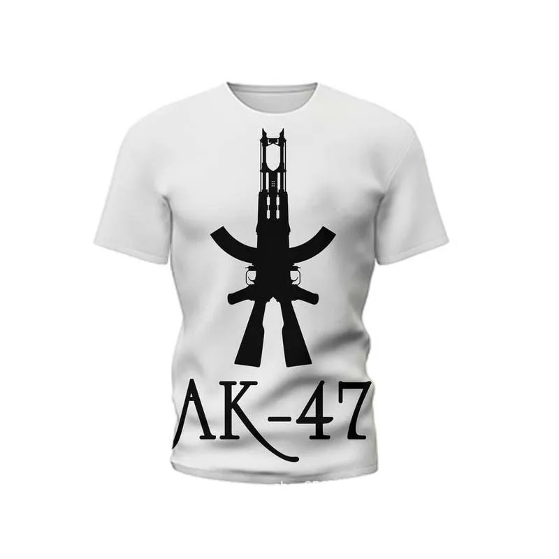 New Summer Men's T-shirt Personality Ak47 Series 3D Printing Military Weapon Pattern Tough Guy Outdoor Loose Top