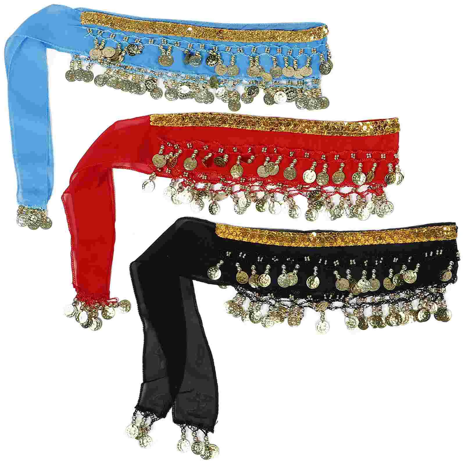 

3pcs Hip Scarf for Belly Dancing Women Scarf with Golden Coins Skirts for or Yoga Class