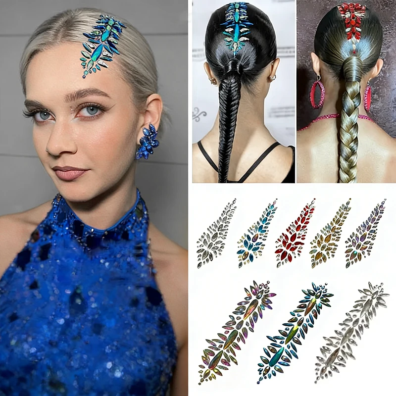 

Latin Dance Competition Headwear Self Adhesive Dance Hair Accessories National Standard Dance Styling Bright Diamond Stickers