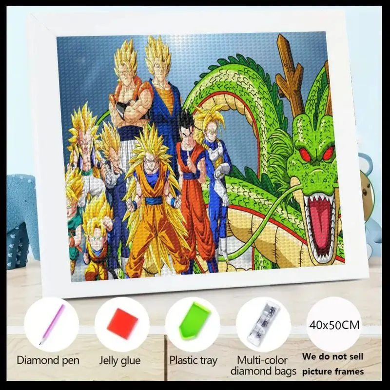 

1 шт. 5D Full Drill DIY Diamond Painting Kit, популярный аниме Dragon Ball Z Super Saiyan Goku и Shenron Diamond Art Craft, полный