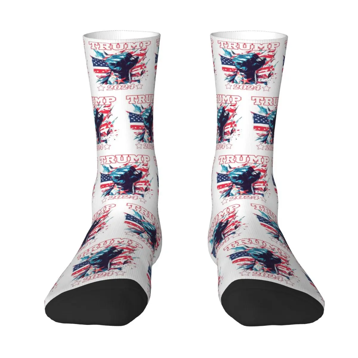 Trump 2024 With His Iconic Fist In The Air Colored Socks Harajuku Stockings All Season Long Socks for Unisex Birthday Present