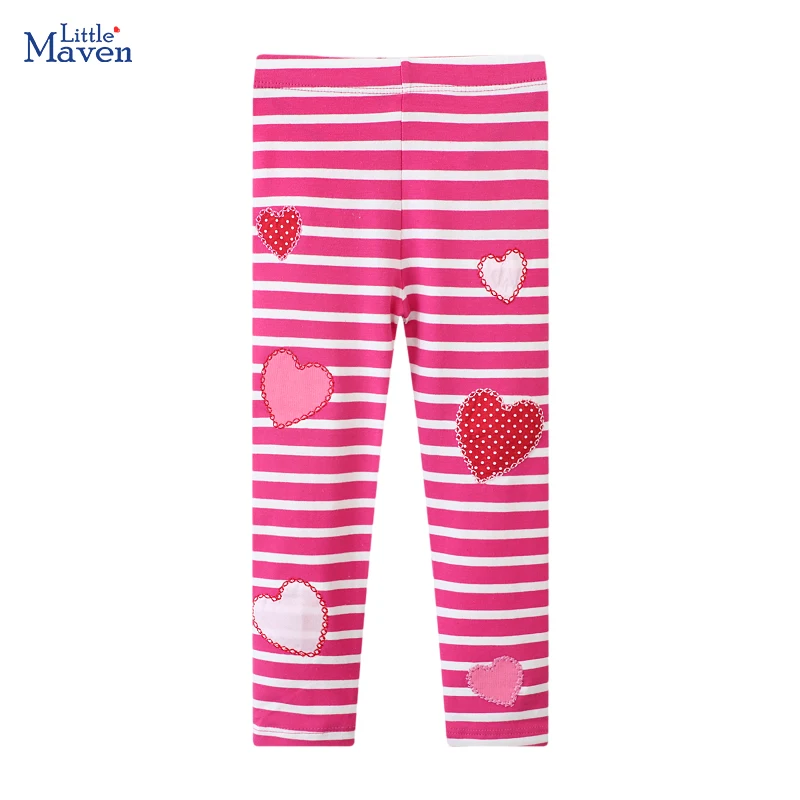 Little maven-ropa para niños, pantalones de algodón para niñas, mallas a rayas con corazones de dibujos animados, otoño 2024