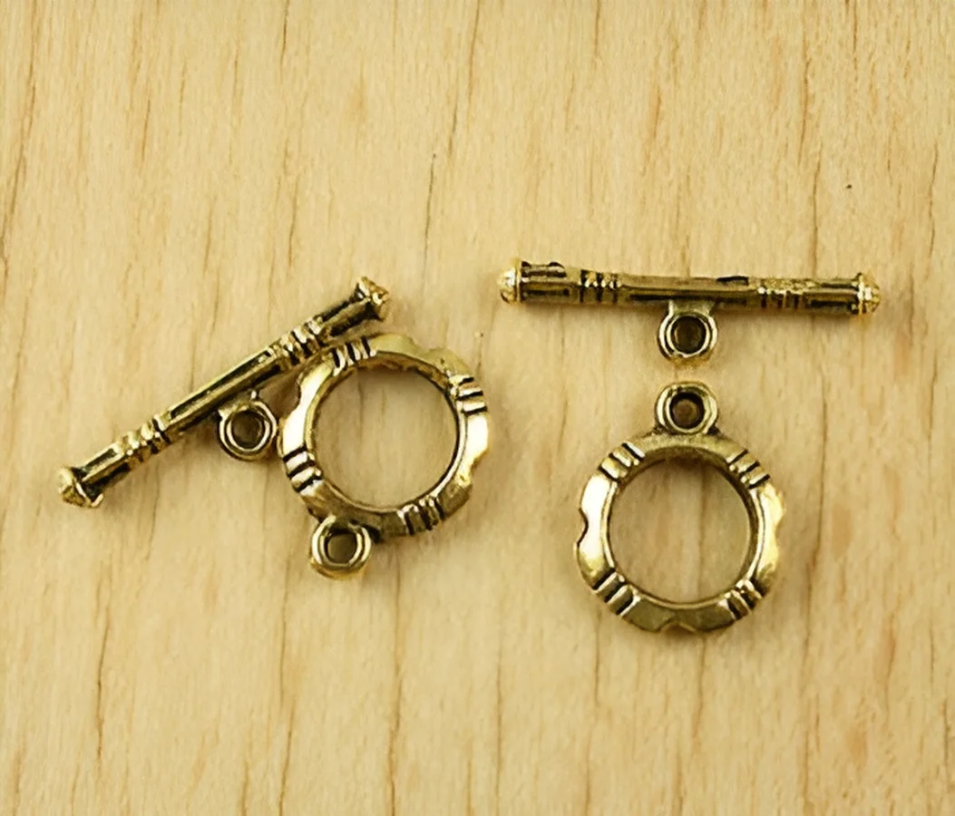 

15sets 14.3x11.8mm , bar 21.6mm Alloy matel antique gold round toggle clasps HWH1979