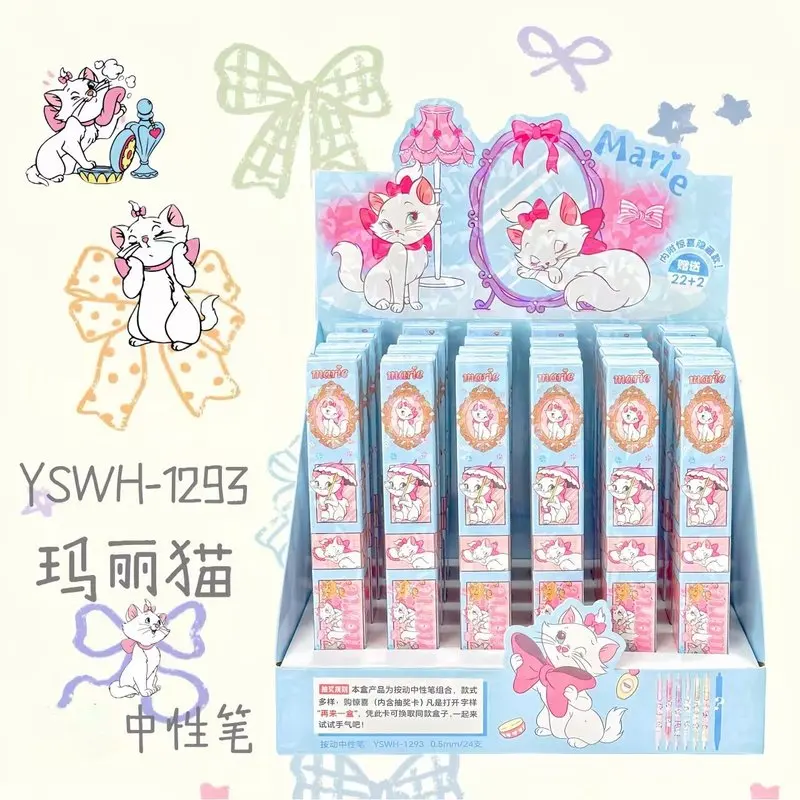 6/24 قطعة ديزني ماري القط قلم محايد اللون لطيف مركز منخفض الجاذبية الكتابة السلس 0.5 الأسود الصحافة القلم القرطاسية هدية #1