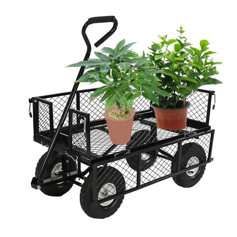 Factory Direct Customizable Stainless Steel Four-Wheel Platform Folding Garden Transport Trolley OEM For Hand Carts Mesh For