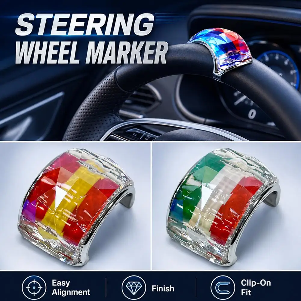 Car Steering Wheel Alignment Marker Crystal Colorful Diamond Clip On Car Steering Wheel Position Indicator Decorative Sticker