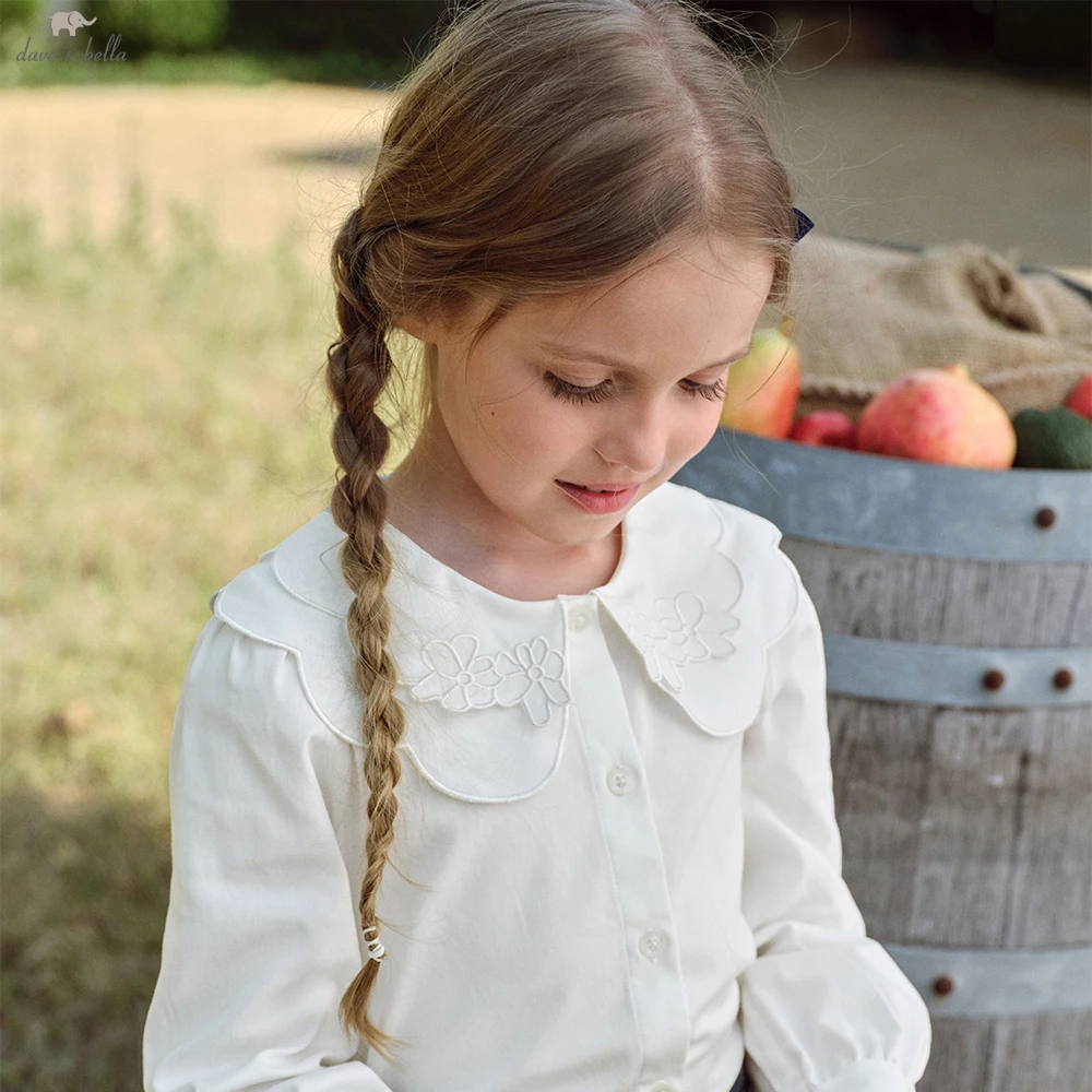Dave Bella Children's Autumn New Girl's Long Sleeve Shirt Girls White Shirt Gentle Kids Elegant Pure Cotton Top Party DK1260333