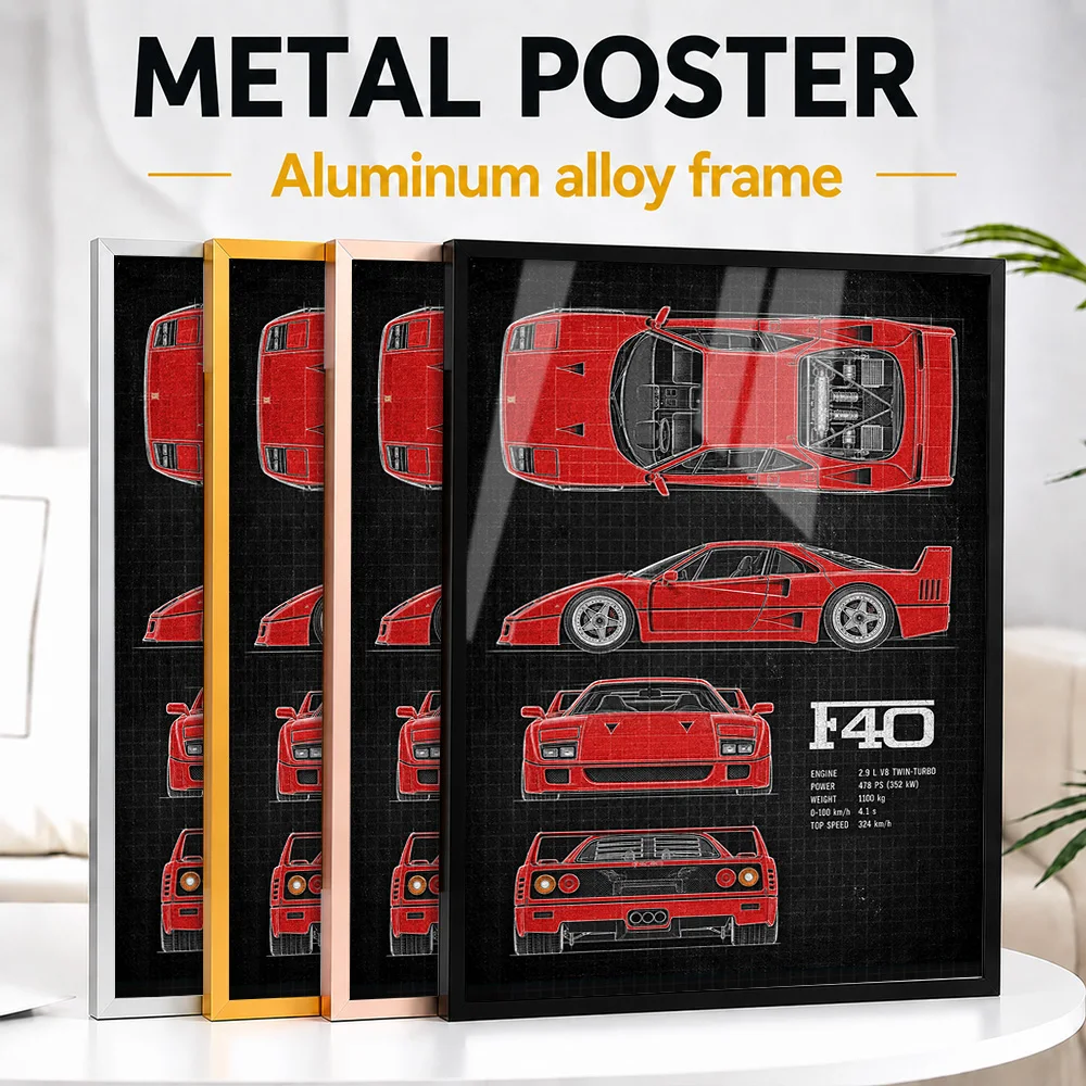Italian F40 Rosso Corsa Supercar Framed Aluminum Metal Poster Customized Road Icon Tribute Wall Art Ideal Gift For Gearheads