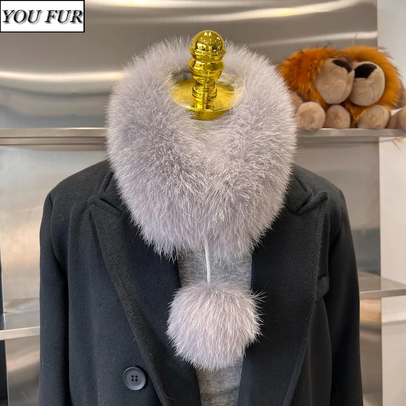 

New 100% Real Fox Fur Scarf Winter Women Warm Fluffy Natural Fox Fur Scarves Luxury Quality Female Genuine Real Fox Fur Mufflers