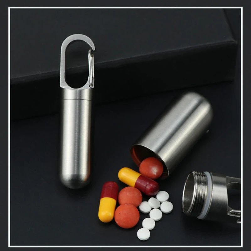 Camping Firstaid Waterproof Capsule EDC Outdoor Survival Multitool Titanium alloy Mini Sealed Pill Box Portable Keychain Pendant