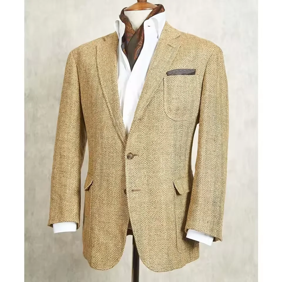 

Men's Jacket Champagne Herringbone Casual Suit Blazer Elegant Fashion Slim Fit Jacket Single Breasted Comfortable Clothing Outer